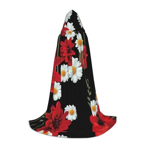 NDDCEDEW Kapuzenumhang mit roter Blume und weißem Gänseblümchen-Druck, für Teenager, bodenlanger Kapuzenumhang NDDCEDEW Kapuzenumhang mit roter Blume und weißem Gänseblümchen-Druck, für Teenager, bodenlanger Kapuzenumhang von NDDCEDEW