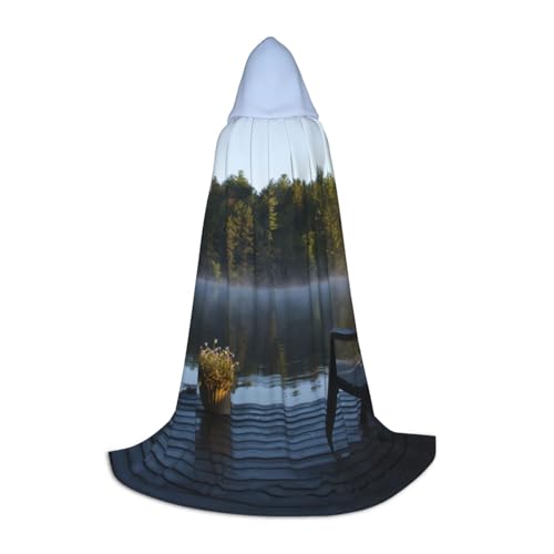 NDDCEDEW Morning At The Lake Print Hooded Cape For Teens Floor Length Hooded Cape von NDDCEDEW
