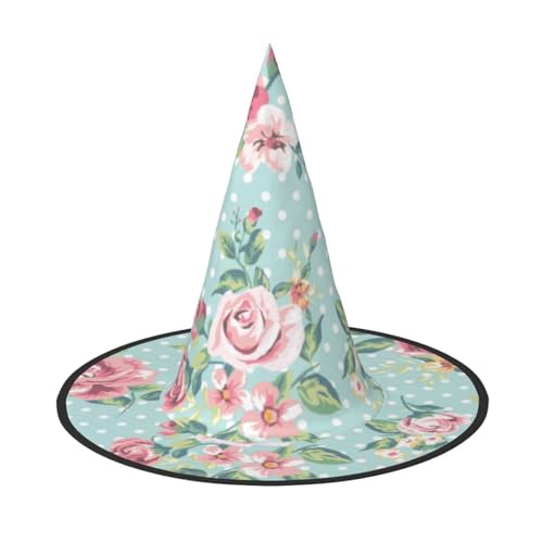 NDDCEDEW Rosen-Blumen-Druck, Halloween-Hüte, Hexen-Zauberer-Hüte für Feste, Cosplay von NDDCEDEW