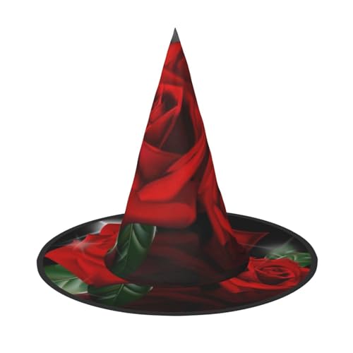 NDDCEDEW Rote Rosen Druck Halloween Hüte Hexe Zauberer Hüte für Feste Cosplay NDDCEDEW Rote Rosen Druck Halloween Hüte Hexe Zauberer Hüte für Feste Cosplay von NDDCEDEW
