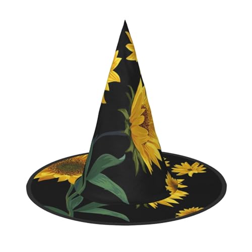 NDDCEDEW Sonnenblume schwarzer Hintergrund Druck Halloween Hüte Hexe Zauberer Hüte für Feste Cosplay NDDCEDEW Sonnenblume schwarzer Hintergrund Druck Halloween Hüte Hexe Zauberer Hüte für Feste Cosplay von NDDCEDEW
