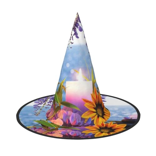 NDDCEDEW Steine mit Kerzen, Gänseblümchen-Druck, Halloween-Hüte, Hexen-Zauberer-Hüte für Feste, Cosplay NDDCEDEW Steine mit Kerzen, Gänseblümchen-Druck, Halloween-Hüte, Hexen-Zauberer-Hüte für Feste, Cosplay von NDDCEDEW