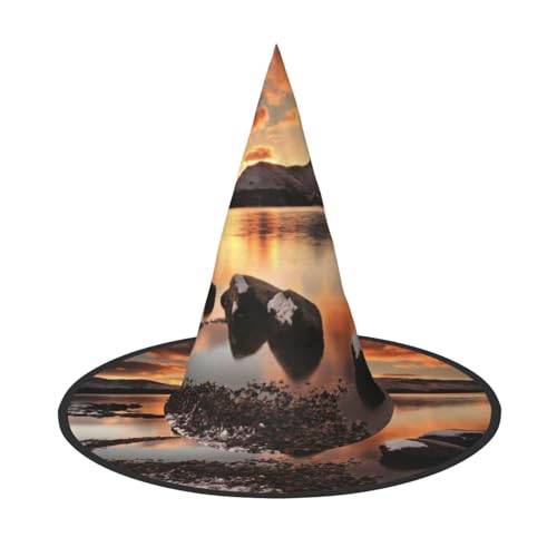 Rock and Lake Under Sunset Print Halloween Hüte Hexe Zauberer Hüte für Feste Cosplay Rock and Lake Under Sunset Print Halloween Hüte Hexe Zauberer Hüte für Feste Cosplay von NDDCEDEW