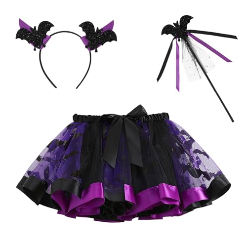 NEAWEALY Kinder Fledermaus Kostüm Mädchen Halloween Kostüm Karneval Cosplay Tüllrock Haarreif Magic Stick Lila 4-6Y NEAWEALY Kinder Fledermaus Kostüm Mädchen Halloween Kostüm Karneval Cosplay Tüllrock Haarreif Magic Stick Lila 4-6Y von NEAWEALY