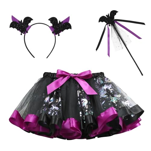 NEAWEALY Kinder Halloween Kostüm Mädchen Fledermaus Kostüm Karneval Cosplay Tüllrock Haarreif Magic Stick Aubergine 2-4Y NEAWEALY Kinder Halloween Kostüm Mädchen Fledermaus Kostüm Karneval Cosplay Tüllrock Haarreif Magic Stick Aubergine 2-4Y von NEAWEALY