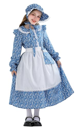 NEAWEALY Pionierkostü Mädchen Koloniales Präriekleid Kinder Magd Blumenkleid Kostüm Revolutionäres Kostümset mit Schürze und Motorhaube Blau 11-12Y NEAWEALY Pionierkostü Mädchen Koloniales Präriekleid Kinder Magd Blumenkleid Kostüm Revolutionäres Kostümset mit Schürze und Motorhaube Blau 11-12Y von NEAWEALY