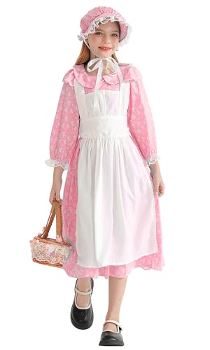 NEAWEALY Pionierkostü Mädchen Koloniales Präriekleid Kinder Magd Blumenkleid Kostüm Revolutionäres Kostümset mit Schürze und Motorhaube Rosa 9-10Y NEAWEALY Pionierkostü Mädchen Koloniales Präriekleid Kinder Magd Blumenkleid Kostüm Revolutionäres Kostümset mit Schürze und Motorhaube Rosa 9-10Y von NEAWEALY