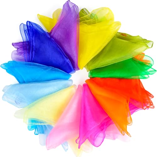 NEBURORA 12 Stück Jonglierschals, quadratisch, bunt, Spielschals für Tanz, Zaubertricks, Performance-Requisiten, Musik, Bewegungsschal, Zubehör, 12 Farben von NEBURORA