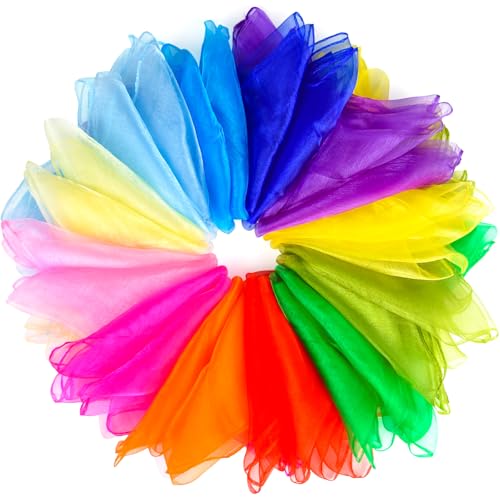 NEBURORA 24 Stück Jongliertücher, quadratisch, bunt, Spielschals für Tanz, Zaubertricks, Performance-Requisiten, Musik, Bewegungsschal, Zubehör, 12 Farben von NEBURORA