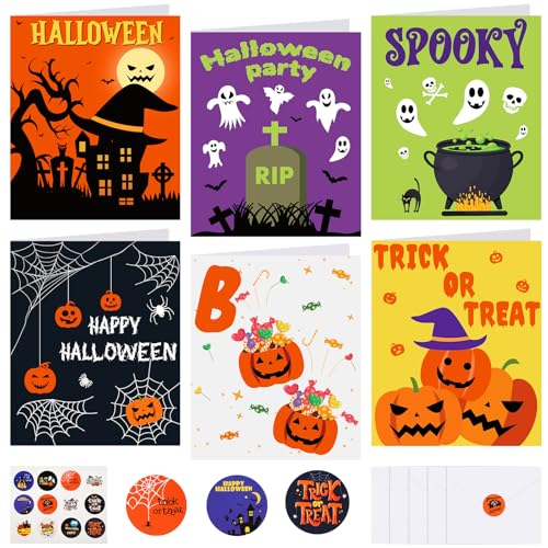 NEBURORA 30er-Pack Halloween Grußkarten mit Umschlägen und Aufklebern für Halloween Partygeschenke, Geschenke und Goodie Bag Füller,6 Designs NEBURORA 30er-Pack Halloween Grußkarten mit Umschlägen und Aufklebern für Halloween Partygeschenke, Geschenke und Goodie Bag Füller,6 Designs von NEBURORA