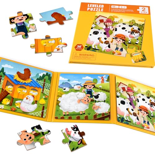 NEBURORA Magnetische Puzzles für Kleinkinder, pädagogisches Reisespielzeug, Auto-Flugzeug-Aktivitäten für Kinder, 48-teiliges magnetisches Lernpuzzle für Roadtrips, Geburtstagsgeschenke für Kinder von NEBURORA