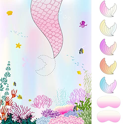 NEBURORA Pin The Tail to The Mermaid mit 24 Schwänzen, Meerjungfrauen Themen Geburtstags Party,Weihnachtsparty Spiele für Kinder,Partyzubehör für Mädchen von NEBURORA