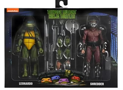 NECA Teenage Mutant Ninja Turtles Leonardo und Shredder Actionfiguren, 2er-Pack mit Zubehör, Sammelset von NECA