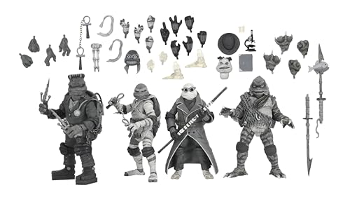 NECA - Universal Monsters/Teenage Mutant Ninja Turtles – 17,8 cm große Actionfigur – 4er-Pack Schildkröten schwarz und weiß von NECA