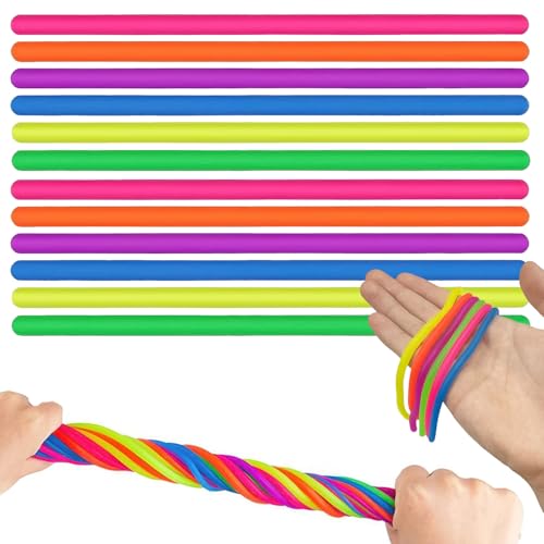 12 Stück Affennudeln, Dehnbare Zappelnudeln Stressabbau-Spielzeug elastische Zappelnudeln sensorisches Zappelspielzeug ADHS-Zappelspielzeug für Kinder und Erwachsene Stressabbau Angst ADHS Autismus von NECXON