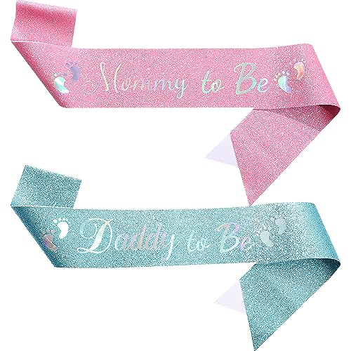 NECXON 2 Stück Schärpe für Mama und Papa, glitzerndes Tuch, Schärpe für Mama und Papa, Schärpe für Babyparty, Party-Dekoration für Mama und Papa (blau und rosa) von NECXON