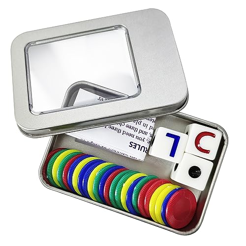 NECXON Würfelspielset Links Rechts Mitte, LRC-Würfelspiel inklusive 3 Würfeln, 40 bunten Chips und Aufbewahrungsbox für Camping-Party-Picknick-Spiel von NECXON