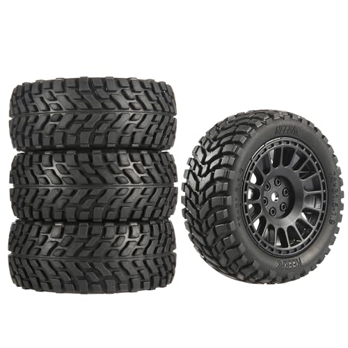 NEEBRC 4 Stück 76 mm RC Rallye-Autoreifen, 12 mm Sechskant-Nabe, Gummireifen und Kunststofffelgen für 1/16 1/14 1/12 1/10 RC Off-Road-Buggy, On-Road-Tourenwagen (Felgen * B und Reifen) von NEEBRC