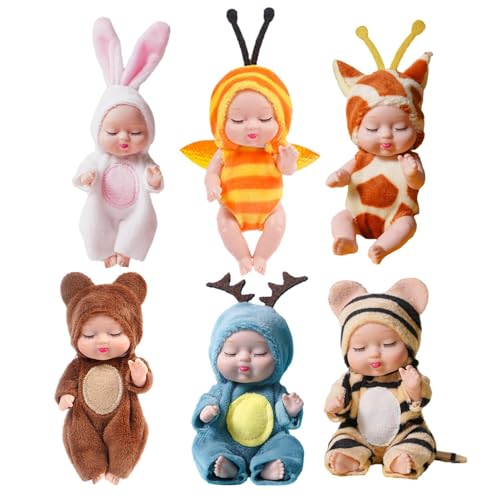 6-teiliges Reborn-Puppenspielzeug – realistisches Neugeborenes Spielzeug, verantwortungsbewusste Mni-Reborn-Puppen | Ultraweiches Komfortspielzeug mit raffiniertem Charme, wiedergeborene Neugeborene f von NEECS