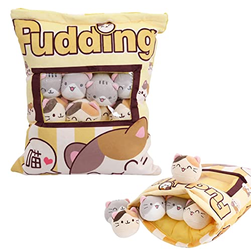 Katzen-Snackkissen – Plüschkissen mit 8 abnehmbaren Katzenpuppen, Pudding-Katzenkissen mit Kätzchenpuppen | Tischdekoration, weiches Spielzeug für Kinder, Kitty-Katzen-Puppen, kreative Spielzeuggesch von NEECS