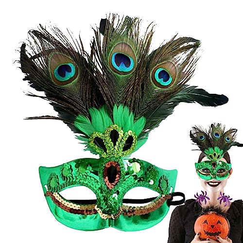 NEECS Partymaske für Frauen - Make-up-Ball-Halbmaske mit Paillettenfedern - Maske im venezianischen Stil für Halloween, Party, Abend, Abschlussball, Kostümzubehör von NEECS