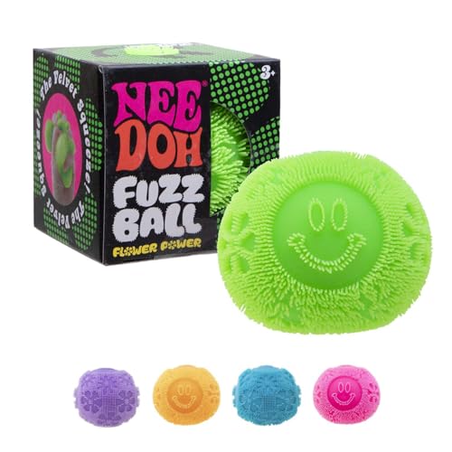 Schylling NeeDoh Fuzz Ball Flower Power – sensorisches Spielzeug mit samtiger Textur und weichem Wolkenquetschen – Muster, das Sie sehen und fühlen können – ab 3 Jahren – Farbe kann variieren; 1 Stück von NEEDOH