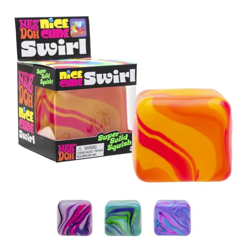 Schylling NeeDoh Nice Cube Swirl – sensorisches Spielzeug mit einem super soliden Squish – einzigartige, wirbelnde Farbmischung – ab 3 Jahren – Farbe kann variieren; ein Würfel pro Packung von NEEDOH