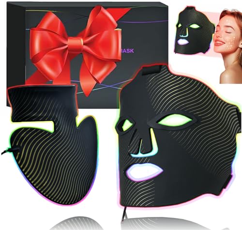NEEMOSI LED Maske Gesicht & Hals Lichttherapie,7 Farben Infrarot Rotlicht Maske,mit 180 Perlen,1440 Chips,Anti-Aging-Produkt gegen Falten-Led Rotlicht Maskes für alle Hauttypen(Schwarzes Gold) von NEEMOSI