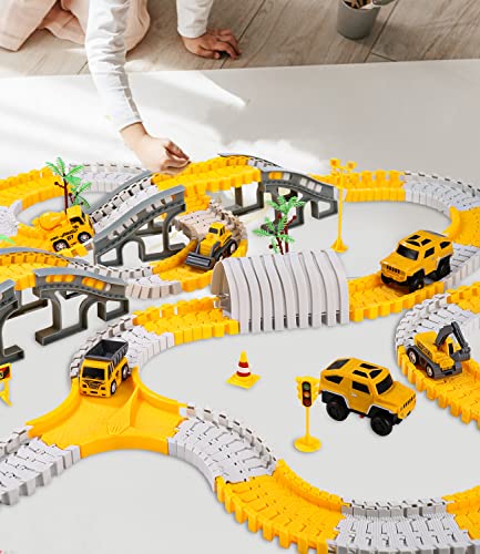 NEFLSI 305 Stück Konstruktion Rennstrecke Spielzeug mit 2 Spielzeugauto Mit Flexible Autorennbahn 272 Stück Kinderspielzeug Geschenke,Engineering-Track-Spielset Auto Geschenk für 3 4 5 6 7+ Jahre Alt von NEFLSI