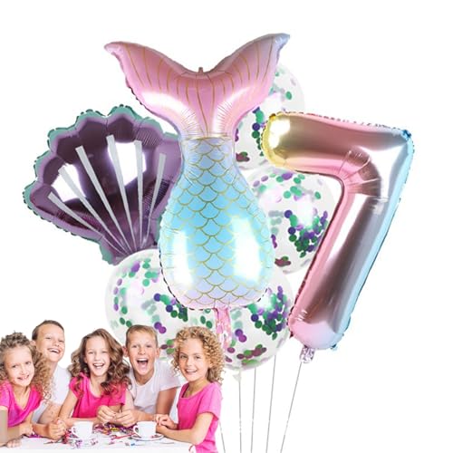 Meerjungfrau-Partyballons | Meerjungfrauenballons Meeresballon-Set | Kleine Meerjungfrau-Party-Folienballon, Meerjungfrauenschwanz-Luftballons 7 Stück, Partyzubehör für Mädchen von NEFLUM