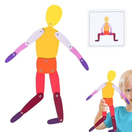 NEFLUM Flex Stickman Spielzeug, Holz Stickman Spielzeug | Fidget Sensory Toys mit 30 Karten,Lustiges Kinderspielzeug, faltbares Hand-Auge-Koordinationsspielzeug für Jungen, Kinder und Mädchen ab 3 von NEFLUM