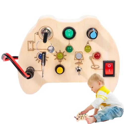 NEFLUM Hölzernes sensorisches Aktivitätsbrettspielzeug,Sensorisches Spielzeugbrett aus Holz mit Schaltern | Lernspielzeug mit LED-Licht, tragbares Schalter-Sensorbrett für Kinder, Jungen, Mädchen von NEFLUM