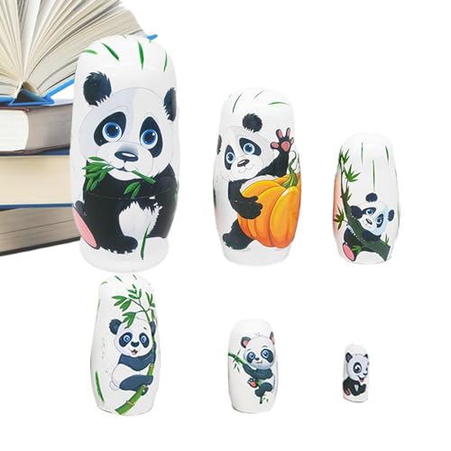 NEFLUM Panda Nesting Dolls, Wooden Panda Stacking Russian Dolls, Handmade 6-Piece Set, Home Decor for Desktop Bookshelf Kids Boys & Girls von NEFLUM