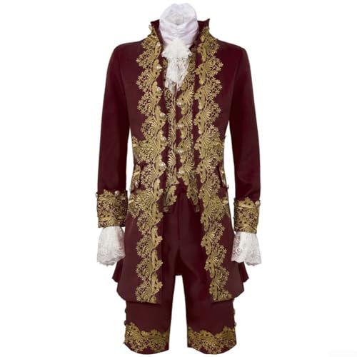 NEIQIUWING Tudor Vintage-Kostüm für Herren, stilvolle viktorianische Renaissance-Cosplay-Kleidung mit dekorativen Elementen (L Rot) von NEIQIUWING