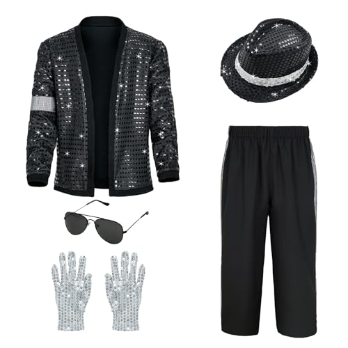 NEKIFUI Disco-Outfits für Jungen, 70er-Jahre, Pop-King-Kostüm für Kinder, Tanzstar-Zubehör-Set (Z3757, 2XL) von NEKIFUI