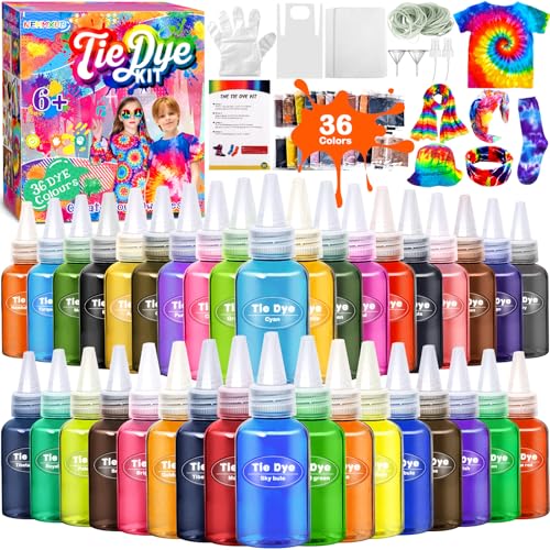 Batik-Kit, batikfarben set, 36 Farben zum Färben von Stoff und Kleidung, kreative Bastelspiele Tie Dye Kit, Spiele und Aktivitäten, Ideales Kunst- und Bastelset für Kinder und Erwachsene (216 Stück) von NEMMXUB