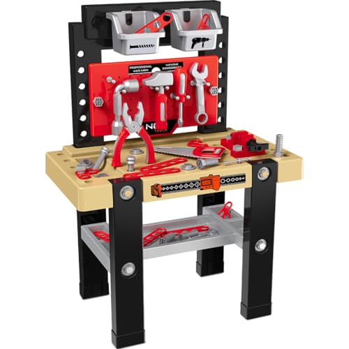 Miniwerkstatt für Kinder, Werkbank und 64 Teilen, Inkl. Werkzeugen und Zubehör | Maße nach dem Falten 27x50x68 cm. Workshop, Spielzeug für Kinder ab 3 Jahren | Holzoptik-Arbeitsplatte Miniwerkstatt für Kinder, Werkbank und 64 Teilen, Inkl. Werkzeugen und Zubehör | Maße nach dem Falten 27x50x68 cm. Workshop, Spielzeug für Kinder ab 3 Jahren | Holzoptik-Arbeitsplatte von NEO TOOLS