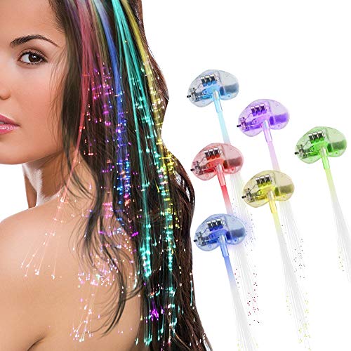 NEO+ Sets von 3, 6, 10 LED-Faser-Haarverlängerungen. Light-up Rainbow Haar oder in der blauen, roten, grünen oder weißen Farbe Haarspange für Partei. (10 x Multicolour) von NEO+