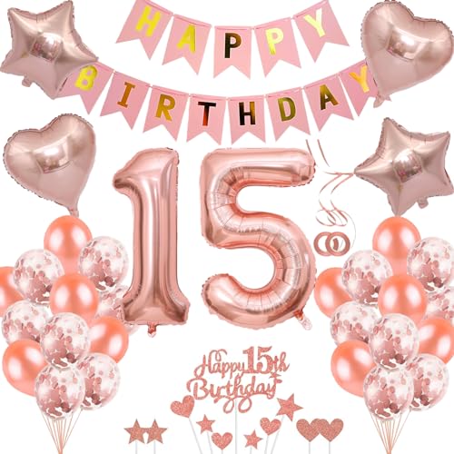 Neodtx 15. Geburtstag Mädchen Geburtstagsdeko Tortendeko luftballons Rosegold folienballon 15 jahre geschenk Happy Birthday Girlande für Geburtstagsdeko Geschenke für 15. Geburtstag Neodtx 15. Geburtstag Mädchen Geburtstagsdeko Tortendeko luftballons Rosegold folienballon 15 jahre geschenk Happy Birthday Girlande für Geburtstagsdeko Geschenke für 15. Geburtstag von NEODTX