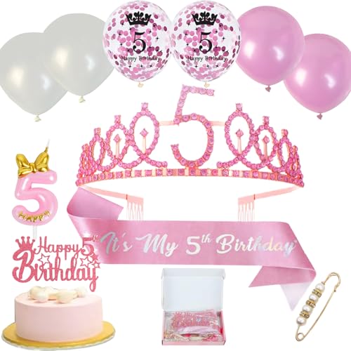 Neodtx 5. Geburtstag Mädchen 5 Jahre Rosa Geburtstagsdeko Schärpe Kinderkronen 11PCS Geschenk Set für 5 Geburtstagskrone Birthday Schärpe und Crown Tortendeko Luftballons Kerze 5th für Party Deko Neodtx 5. Geburtstag Mädchen 5 Jahre Rosa Geburtstagsdeko Schärpe Kinderkronen 11PCS Geschenk Set für 5 Geburtstagskrone Birthday Schärpe und Crown Tortendeko Luftballons Kerze 5th für Party Deko von NEODTX