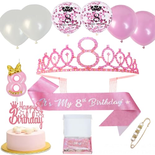 Neodtx 8. Geburtstag Mädchen 8 Jahre Rosa Geburtstagsdeko Schärpe Kinderkronen 11PCS Geschenk Set für 8 Geburtstagskrone Birthday Schärpe und Crown Tortendeko Luftballons Kerze 8th für Party Deko Neodtx 8. Geburtstag Mädchen 8 Jahre Rosa Geburtstagsdeko Schärpe Kinderkronen 11PCS Geschenk Set für 8 Geburtstagskrone Birthday Schärpe und Crown Tortendeko Luftballons Kerze 8th für Party Deko von NEODTX