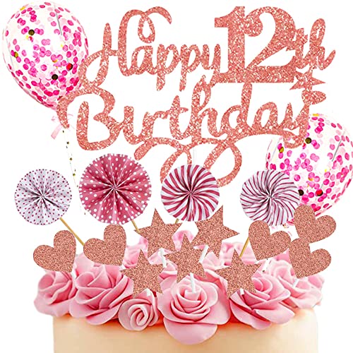 Neodtx Tortendeko 12. Geburtstag Mädchen,17 Stück Rosa Geburtstagsdeko Torte Für 12 Jahre,Pink Happy Birthday Kuchen Dekoration Glitzer Cake Topper Mit Luftballons Papierfächer Geburtstag Party Deko Neodtx Tortendeko 12. Geburtstag Mädchen,17 Stück Rosa Geburtstagsdeko Torte Für 12 Jahre,Pink Happy Birthday Kuchen Dekoration Glitzer Cake Topper Mit Luftballons Papierfächer Geburtstag Party Deko von NEODTX