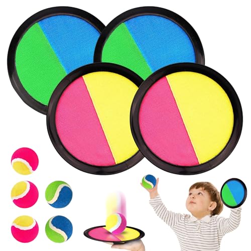 Klettballspiel für Kinder, Fangballspiel mit 4 Schläger 5 Bälle, Klettball Strandspielzeug Strandspiele Wurfspiel Kinder Erwachsene Draußen Outdoor Spielzeug Geschenke ab 3 4 5 6 7 Jahre Mädchen Junge von NEOVSUNY