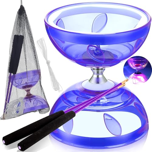 LED Diabolo Freiläufer mit kugellager, Diabolo Jonglier Set, Diabolo Leuchtend im Dunkeln, 4 Farben Licht Diabolo für Kinder Erwachsene, Anfänger Profis, Freilauf Zirkus Jonglierspielzeug (Violett) von NEOVSUNY