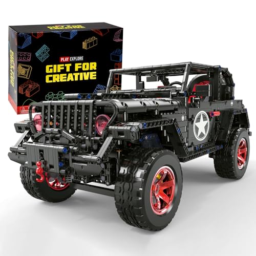 RC Geländewagen Wrangler Black Warrior Spielzeugbaustein, Pickup Truck im Maßstab 1/8 mit Lichtern, Baustein-Geschenk für Technik Begeisterte Erwachsene und Jugendliche ab 14 Jahren (2272 Teile) von NERCISU