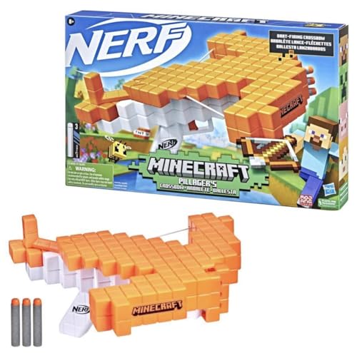 Darts abfeuernde Nerf Minecraft Pillager‘s Armbrust, echte Armbrust-Action, enthält 3 Nerf Elite Darts von NERF