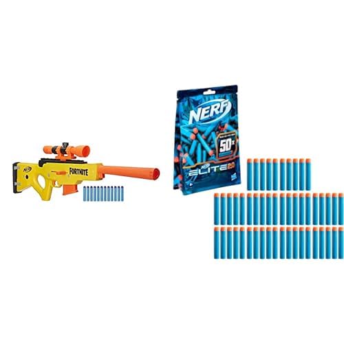 Hasbro E7522EU4 Nerf Fortnite BASR-L Blaster mit Bolzen-Action, Clip-Magazin – enthält abnehmbares Fernrohr, 12 Nerf Elite Darts & Elite 2.0 50er Dart Nachfüllpackung – 50 Nerf Elite 2.0 Darts von NERF