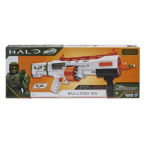 Nerf Halo Bulldog SG Dart Blaster – Pump-Action, rotierende 10-Dart Trommel, Tactical Rail Steckschienen, 10 Nerf Elite Darts, Skin-Code von NERF