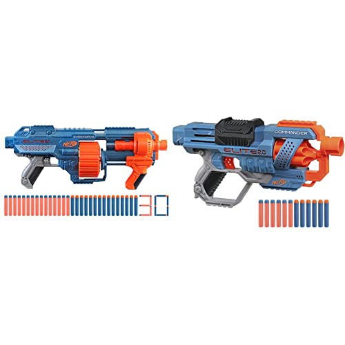 Hasbro E9527F03 Nerf Elite 2 Shockwave RD-15 Blaster & Elite 2 Commander RD-6 Blaster, 12 Nerf Darts, 6-Dart Rotationstrommel, Tactical Rail Steckschienen, Befestigungspunkte, 6.7 x 36.2 x 24.1 cm von NERF