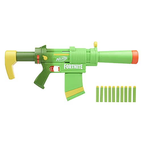 Nerf Fortnite SMG-Zesty Elite Dart Blaster – abnehmbare Schulterstütze, Lauf, 10-Dart Clip-Magazin, 10 Nerf Elite Darts von NERF